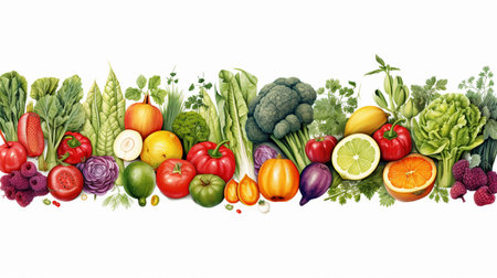 Healthy food background. Vegetables, fruits and berries. Vector illustration.の素材