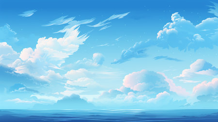Sea landscape background with blue sky and clouds. Vector illustration. Eps 10の素材