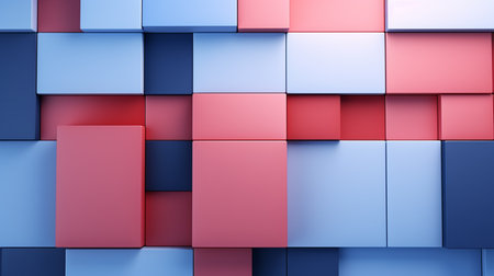 3d render of abstract geometric background with blue, pink and red cubesの素材