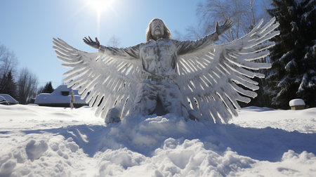 angel statue in the snow. christmas and new year concept.の素材