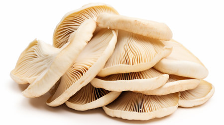 Group of oyster mushrooms isolated on a white background cutout.の素材