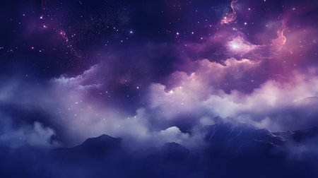 Night sky with stars and nebula in the clouds. 3D renderingの素材