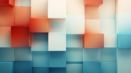 3d rendering of abstract geometric composition, cubes background in blue and orange colorsの素材