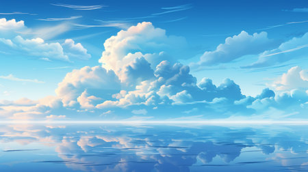Beautiful sky with clouds reflected in the water. Vector illustration.の素材