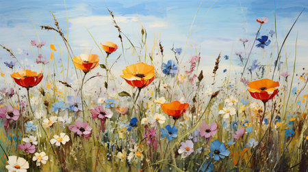 poppies and cornflowers in the meadow, paintingの素材