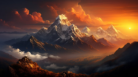 Mountain landscape. Sunrise over the Himalayas. Nepal.の素材