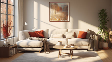 interior with white sofa. 3d rendered illustration mockup.の素材