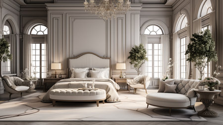 Luxury bedroom interior in classic style. 3D render.の素材