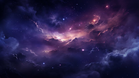 Night sky with stars and nebula. Abstract space background. 3D renderingの素材