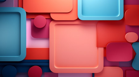 Colorful abstract background with rounded squares, 3d render geometric shapesの素材