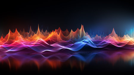 abstract colorful fire wave on black background, 3d render illustrationの素材
