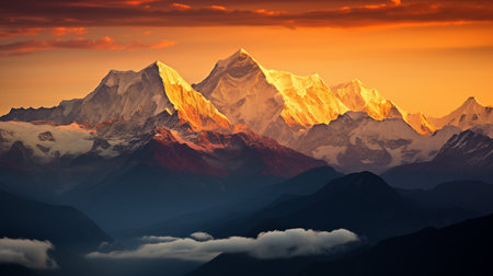 Mountains at sunset in Himalayas, Annapurna Conservation Area, Nepalの素材