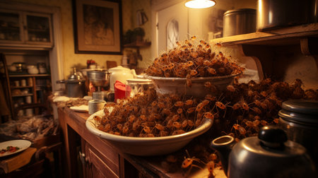Dried flowers in a rustic kitchen. Selective focus.の素材
