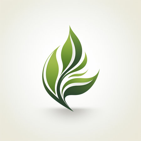 Ecology icon with green leaves on white background. Vector illustration.の素材
