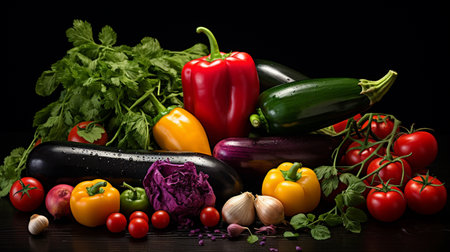 Fresh vegetables on a black background. Healthy food concept. Vegetables on a black background.の素材
