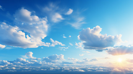 Blue sky background with tiny clouds. Cumulus white clouds. 3d illustrationの素材