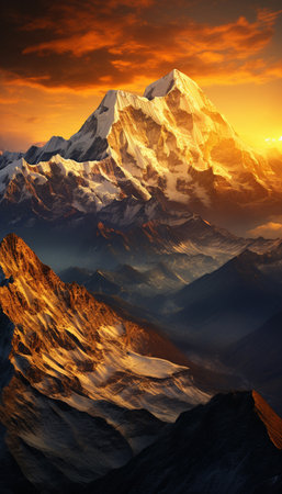 Mountain landscape at sunset. Himalaya, Nepal, Asia.の素材