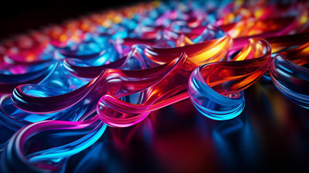 3d rendering of abstract fractal background with glowing wavy linesの素材
