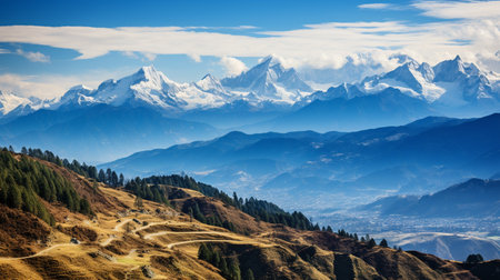 Panoramic view of the Himalayas, Annapurna Circuit Trek, Nepalの素材