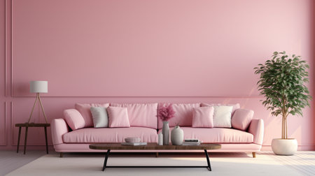Pink living room with pink sofa - 3D Rendering, 3D Illustrationの素材