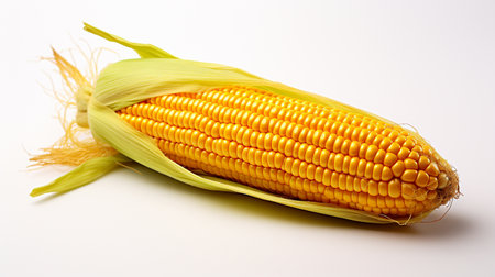 Corn on the cob on a white background. Shallow depth of field.の素材
