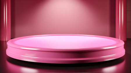 pink podium in the room with lighting effect 3d rendering imageの素材