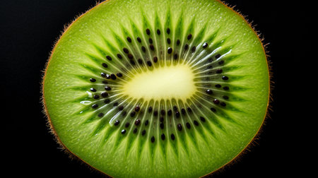 Kiwi fruit on a black background close-up macro photographyの素材