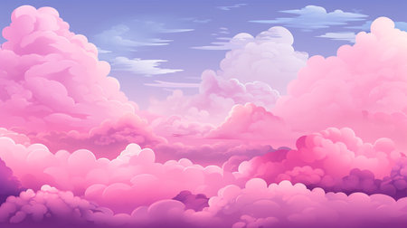 Vector illustration of pink clouds in the sky. Beautiful summer landscape.の素材