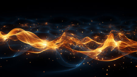 abstract golden wave on a dark background, computer generated abstract backgroundの素材