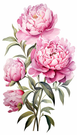 Pink peony flowers bouquet isolated on white background. Watercolor illustration.の素材