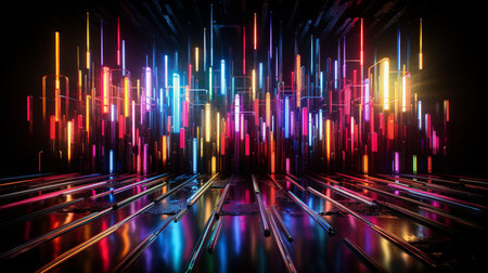 3D rendering of abstract futuristic background with neon lights. 3D illustrationの素材