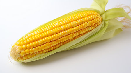 Corn on the cob on a white background, close-up.の素材