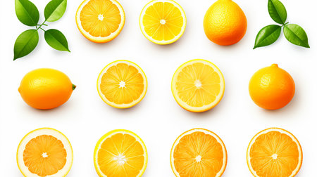 Citrus background with lemons and oranges. Vector illustration.の素材