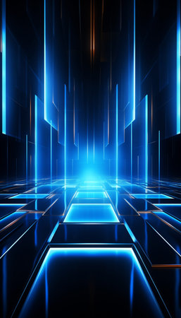 abstract futuristic background with blue lights and glowing lines 3d illustrationの素材