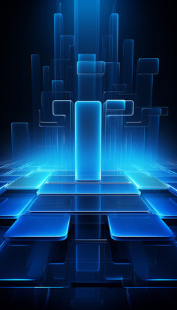 Glowing blue squares in space, computer generated abstract background, 3D renderingの素材