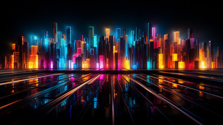 Abstract city background with lines and lights. 3D Rendering.の素材