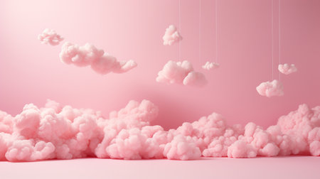 3D rendering of a pink background with clouds in the air.の素材