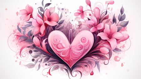 Valentine's day background with heart and flowers. Vector illustration.の素材