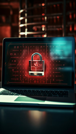 Cyber security concept with padlock on laptop screen. 3d renderingの素材