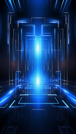 Futuristic corridor with lights and reflections, 3d rendering backgroundの素材