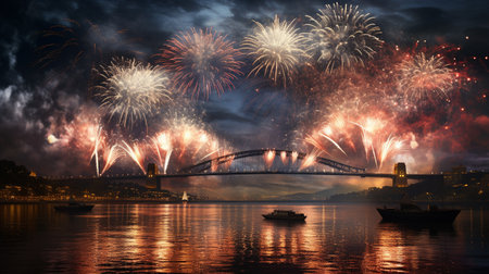 Sydney Harbour Bridge and New Year's Eve Fireworks, Australiaの素材