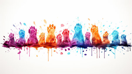 Colorful human footprints in watercolor splashes. Vector illustration.の素材