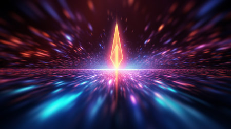3d illustration of abstract geometric background with glowing lines and particles in spaceの素材