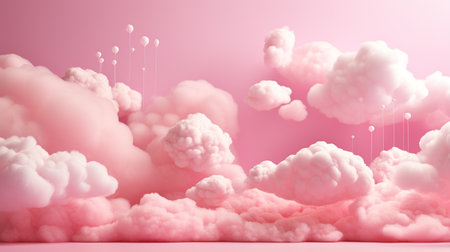 3d rendering of white clouds on pink background. Cloudscape conceptの素材