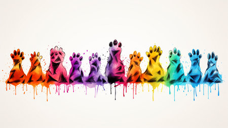 Colorful dogs silhouettes with splashes of paint on white backgroundの素材