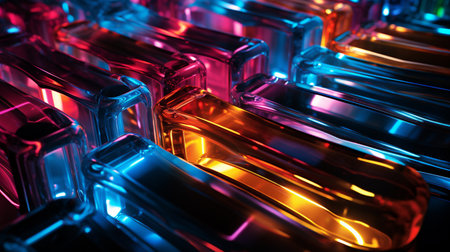 3d rendering of abstract background with glowing cubes in empty space.の素材