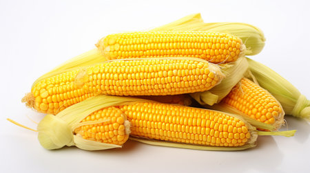 Fresh corn on the cob isolated on white background. Close up.の素材