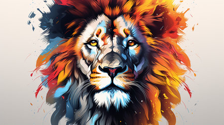 Lion head with colorful splashes. Colorful vector illustration.の素材
