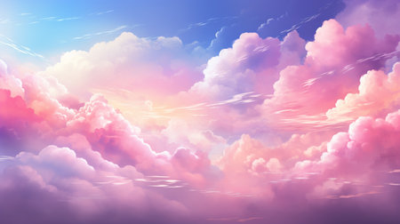 Sunset sky background with tiny clouds. 3d rendering illustration.の素材