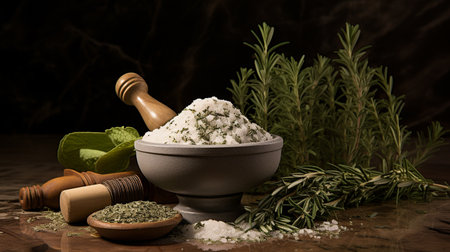 Herbs and spices on a dark background. Herbs and spices.の素材